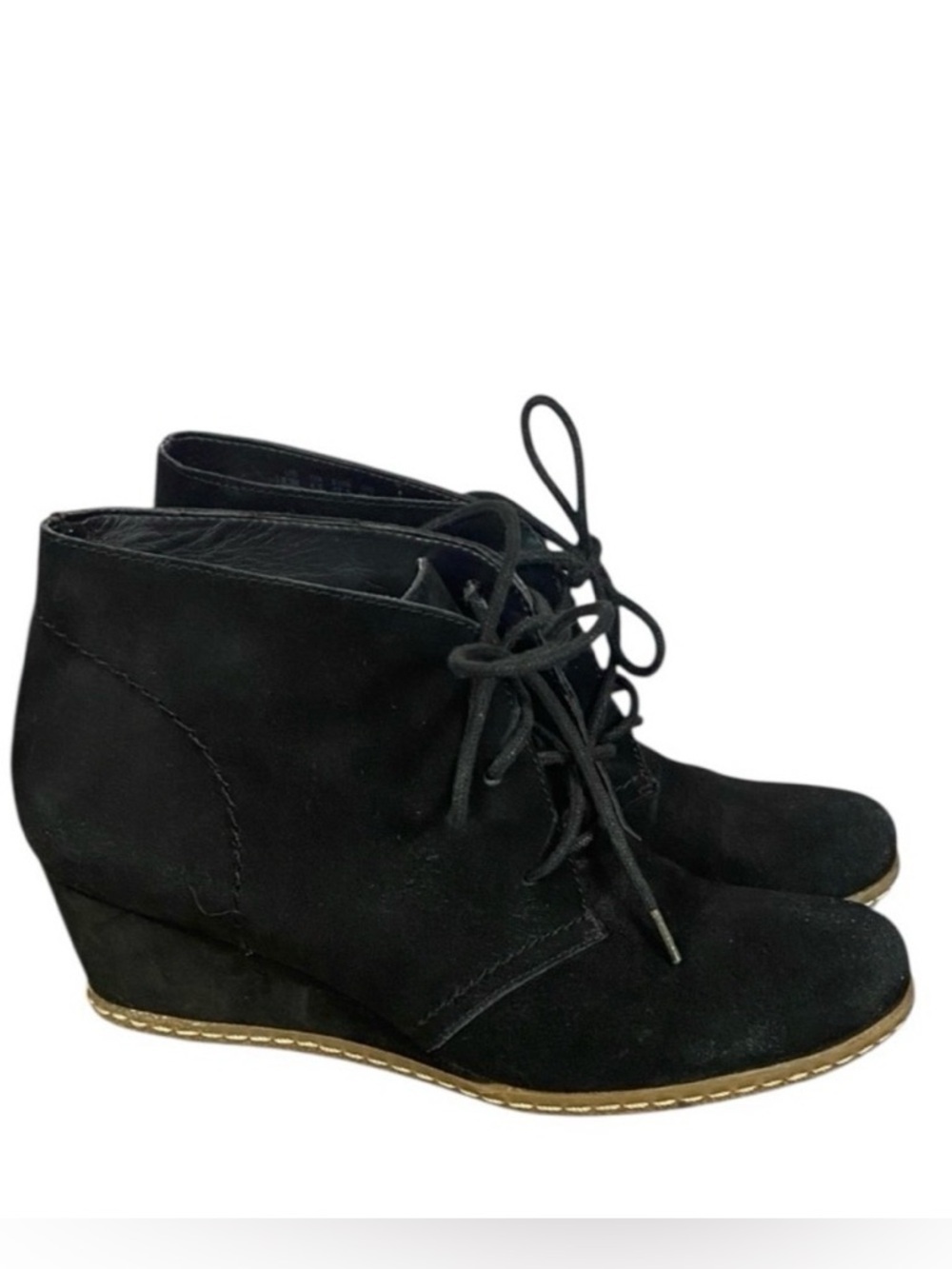 Franco Sarto Black Leather Wedge Heel Chukka Ankle Boot Sz 6.5